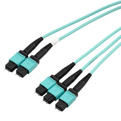 Picture of 3xMPO8 w/ pins to 2xMPO12 w/ pins, OM3 50/125um Multimode, ONFR Jacket, Aqua, 1 meter