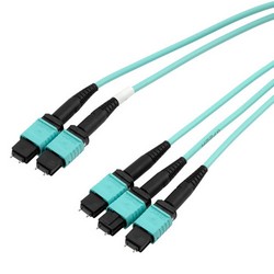 Picture of 3xMPO8 w/ pins to 2xMPO12 w/ pins, OM3 50/125um Multimode, LSZH Jacket, Aqua, 3 meter