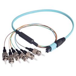 Picture of MPO Male to 6x ST Fan-out, 6 Fiber Ribbon, OM3 10G 50/125 Multimode, OFNR Jacket, Aqua, 0.5m