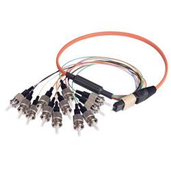Picture of MPO Male to 12x ST Fan-out, 12 Fiber Ribbon, OM1 62.5/125 Multimode, OFNR Jacket, Orange, 1.0m