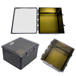 Picture of 18x16x10 UL® Listed Polycarbonate Weatherproof NEMA 4X Enclosure w/Aluminum Mounting Plate, Clear Lid Black