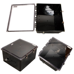 Picture of 18x16x10 UL® Listed Polycarbonate Weatherproof NEMA 4X Enclosure, Clear Lid Black