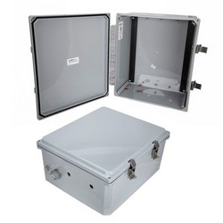 Picture of 14x12x06 Polycarbonate Weatherproof Outdoor NEMA 4X Enclosure, DIN Rail Mount Dark Gray