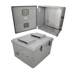 Picture of 18x16x10 Polycarb Weatherproof NEMA 3R Enclosure, Modified Base Drilled Mount Vented Lid Dark Gray