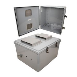 Picture of 18x16x10 Polycarbonate Weatherproof NEMA 3R Enclosure, Modified Base Vented Lid Dark Gray