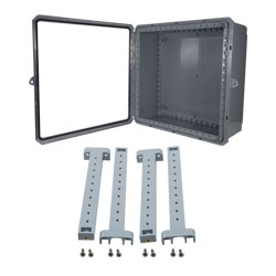 Picture of 24x24x10 UL® Listed Polycarb Weatherproof Outdoor IP68 NEMA 6P Enclosure, Clear Lid, Rail Kit, Dark Gray