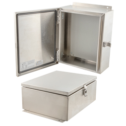 Picture of 12x10x06 UL Listed Stainless Steel Weatherproof Outdoor IP66 NEMA 4X Enclosure Kit, bundled w/Non-Metallic Blank Mount Plate