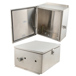 Picture of 14x12x07 Stainless Steel Weatherproof Outdoor IP66 NEMA 4X Enclosure, Modified Base