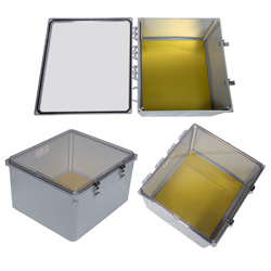 Picture of 18x16x10 UL® Listed Polycarbonate Weatherproof NEMA 4X Enclosure w/Aluminum Mounting Plate, Clear Lid DKGY