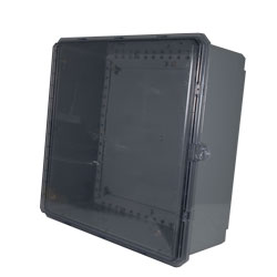 Picture of 24x24x10 UL® Listed Polycarbonate Weatherproof Outdoor IP68 NEMA 6P Enclosure, Clear Lid, Dark Gray