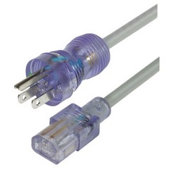 Picture of Hospital Grade Power Cord, Clear Violet, SJT3-18 AWG, N5/15-EN60320C13, UL/CSA, 10FT