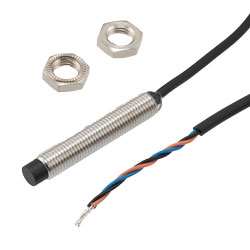 Picture of Inductive Proximity Sensor, cylindrical, M8 threaded, non-shielded, stainless steel, NPN NO, sensing distance 2mm, 2m 3-wire cable