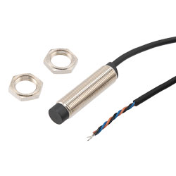 Picture of Inductive Proximity Sensor, cylindrical, M12 threaded, non-shielded, Ni-Cu alloy, NPN NO, sensing distance 4mm, 2m 3-wire cable