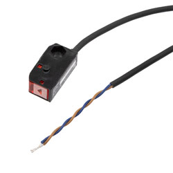 Picture of Photoelectric Sensor, Square PBT housing, Dark on , PNP NO, thru-beam, Sensing distance 150cm, 2m 3-wire cable