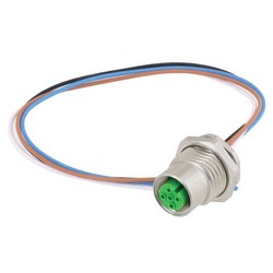 Picture of M12 4 Pin A Code Female Receptacle, IP67 Rated, Front Mounting Style with 0.2m Leads