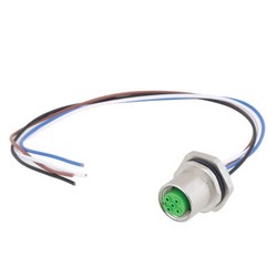 Picture of M12 4 Pin A Code Female Receptacle, IP67 Rated, Rear Mounting Style with 0.2m Leads