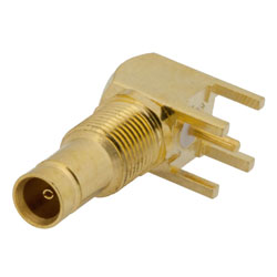 Picture of 1.0/2.3 Jack Right Angle Connector Solder Attachment Thru Hole PCB, .200 inch x .055 inch Hole Spacing