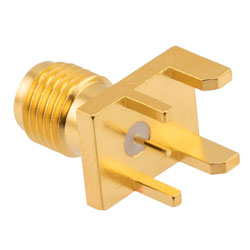 RF PCB Connector, SMA, Female, Up to 18 GHz, Edge Mount, Straight, 0.142  inch PCB Thickness, 0.020 inch pin diameter