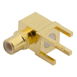 Picture of SMC Jack Right Angle Connector Solder Attachment Thru Hole PCB, .200 inch x .067 inch Hole Spacing