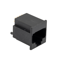 Picture of Category 5e Rated RJ45 (8x8) Surface Mount Jack, PCB Solder Post 180° Version, 15um Contact Plating, Black