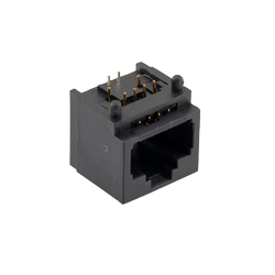 Picture of Category 6 Rated RJ45 (8x8) Surface Mount Jack, PCB Solder Post 90° Version, 30um Contact Plating, Black