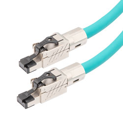 Picture of Category 5e Ethernet Cable Assembly, SF/UTP Outdoor Industrial High Flex PLTC-ITC-2463 TPE, RJ45 Male, 22AWG Stranded 600V PoE, Teal, 25FT
