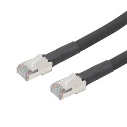 Picture of Category 6a 10gig Ethernet Cable Assembly, SF/UTP Outdoor Industrial High Flex CM-CMX TPE, RJ45 Male, 24AWG Stranded 600V PoE, Black, 75FT