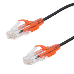 Picture of Category 6a 10gig Slim Ethernet Patch Cable, UTP 30AWG, RJ45 Male Plug, CM PVC, Black, 3 Foot Length, 5 Pack