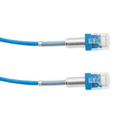 Picture of Category 6a 10gig Double Spring Slim Ethernet Cable Assembly, 30AWG Stranded, RJ45 Male Plugs with Spring Boots, CM Jacket, Blue, 10FT