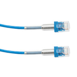 Picture of Category 6a 10gig Double Spring Slim Ethernet Cable Assembly, 30AWG Stranded, RJ45 Male Plugs with Spring Boots, CM Jacket, Blue, 50FT