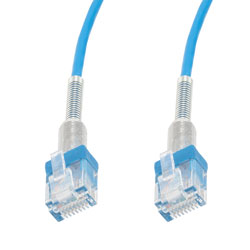 Picture of Category 6a 10gig Double Spring Slim Ethernet Cable Assembly, 30AWG Stranded, RJ45 Male Plugs with Spring Boots, CM Jacket, Blue, 50FT