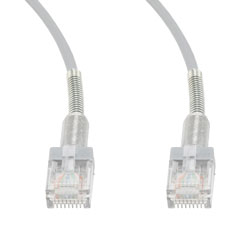 Picture of Category 6a 10gig Double Spring Slim Ethernet Cable Assembly, 30AWG Stranded, RJ45 Male Plugs with Spring Boots, CM Jacket, Gray, 1FT