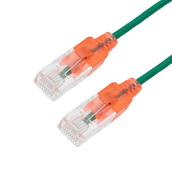 Picture of Category 6a 10gig Slim Ethernet Patch Cable, UTP 30AWG, RJ45 Male Plug, CM PVC, Green, 1 Foot Length, 5 Pack