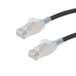 Picture of Category 6a 10gig Component Tested Slim Ethernet Patch Cable, S/FTP Double Shielded, 30AWG, RJ45 Male Plug, CM PVC, Black, 15FT