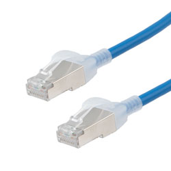 Picture of Category 6a 10gig Component Tested Slim Ethernet Patch Cable, S/FTP Double Shielded, 30AWG, RJ45 Male Plug, CM PVC, Blue, 15FT