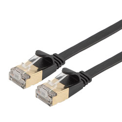 Picture of Category 6a 10gig Ultra Flat Ethernet Cable Assembly, RJ45 Male/Plug, U/FTP Shielded Pairs, 32AWG Stranded, CM PVC Jacket, Black, 1FT