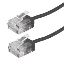 Picture of Category 6 Gigabit Super Slim Ethernet Cable Assembly, UTP, RJ45 Male/Plug, 34AWG Stranded, 2.4mm OD CM PVC, Black, 1.0FT