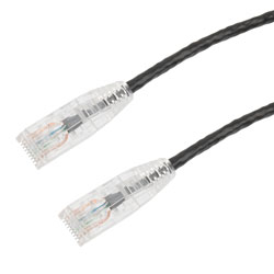 Picture of Category 6a 10gig Component Tested Slim Ethernet Patch Cable Assembly, 28AWG Stranded, RJ45 Male Plug, CM PVC Jacket, Black, 0.5FT
