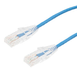 Picture of Category 6a 10gig Component Tested Slim Ethernet Patch Cable Assembly, 28AWG Stranded, RJ45 Male Plug, CM PVC Jacket, Blue, 1FT
