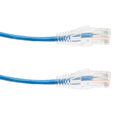 Picture of Category 6a 10gig Component Tested Slim Ethernet Patch Cable Assembly, 28AWG Stranded, RJ45 Male Plug, CM PVC Jacket, Blue, 1FT