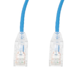 Picture of Category 6a 10gig Component Tested Slim Ethernet Patch Cable Assembly, 28AWG Stranded, RJ45 Male Plug, CM PVC Jacket, Blue, 1FT