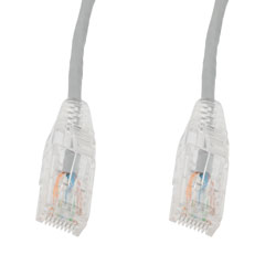 Picture of Category 6a 10gig Component Tested Slim Ethernet Patch Cable Assembly, 28AWG Stranded, RJ45 Male Plug, CM PVC Jacket, Gray, 0.5FT
