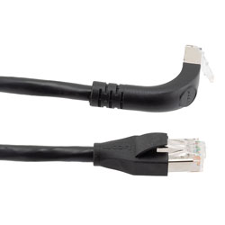 Picture of Ethernet Category 6a 10gig Right Angle Patch Cable, F/UTP Shielded, 26AWG, RJ45 Straight to Up, CMX PVC, Black, 5.0 ft