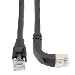 Picture of Ethernet Category 6a 10gig Right Angle Patch Cable, F/UTP Shielded, 26AWG, RJ45 Straight to Up, CMX PVC, Black, 5.0 ft