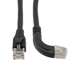 Picture of Ethernet Category 6a 10gig Right Angle Patch Cable, F/UTP Shielded, 26AWG, RJ45 Straight to Right, CMX PVC, Black, 5.0 ft