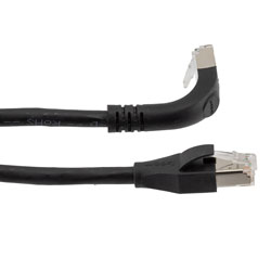 Picture of Ethernet 6a 10gig Right-Angle Patch Cable, F/UTP Shielded, 26AWG, RJ45 Straight to Down, LSZH, Black, 5 FT