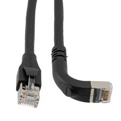 Picture of Ethernet 6a 10gig Right-Angle Patch Cable, F/UTP Shielded, 26AWG, RJ45 Straight to Down, LSZH, Black, 5 FT
