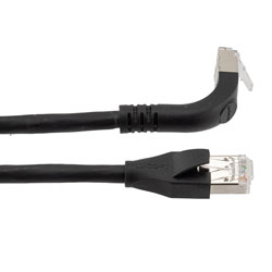 Picture of Ethernet 6a 10gig Right-Angle Patch Cable, F/UTP Shielded, 26AWG, RJ45 Straight to Up, LSZH, Black, 5 FT