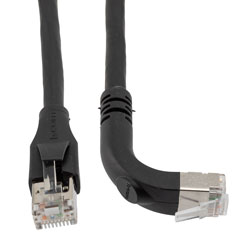 Picture of Ethernet 6a 10gig Right-Angle Patch Cable, F/UTP Shielded, 26AWG, RJ45 Straight to Up, LSZH, Black, 5 FT
