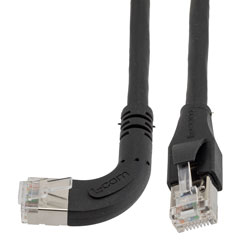 Picture of Ethernet 6a 10gig Right-Angle Patch Cable, F/UTP Shielded, 26AWG, RJ45 Straight to Left, LSZH, Black, 5 FT